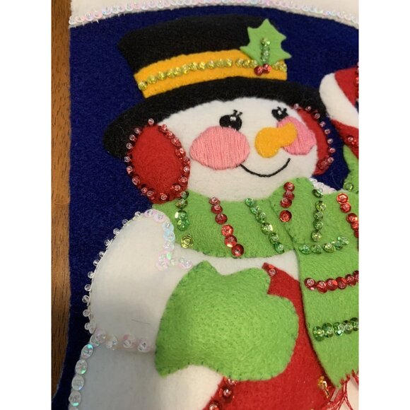 Hobby Kraft Storybook 18" Felt Christmas Stocking Handcrafted Skating Snowman - Picture 5 of 8